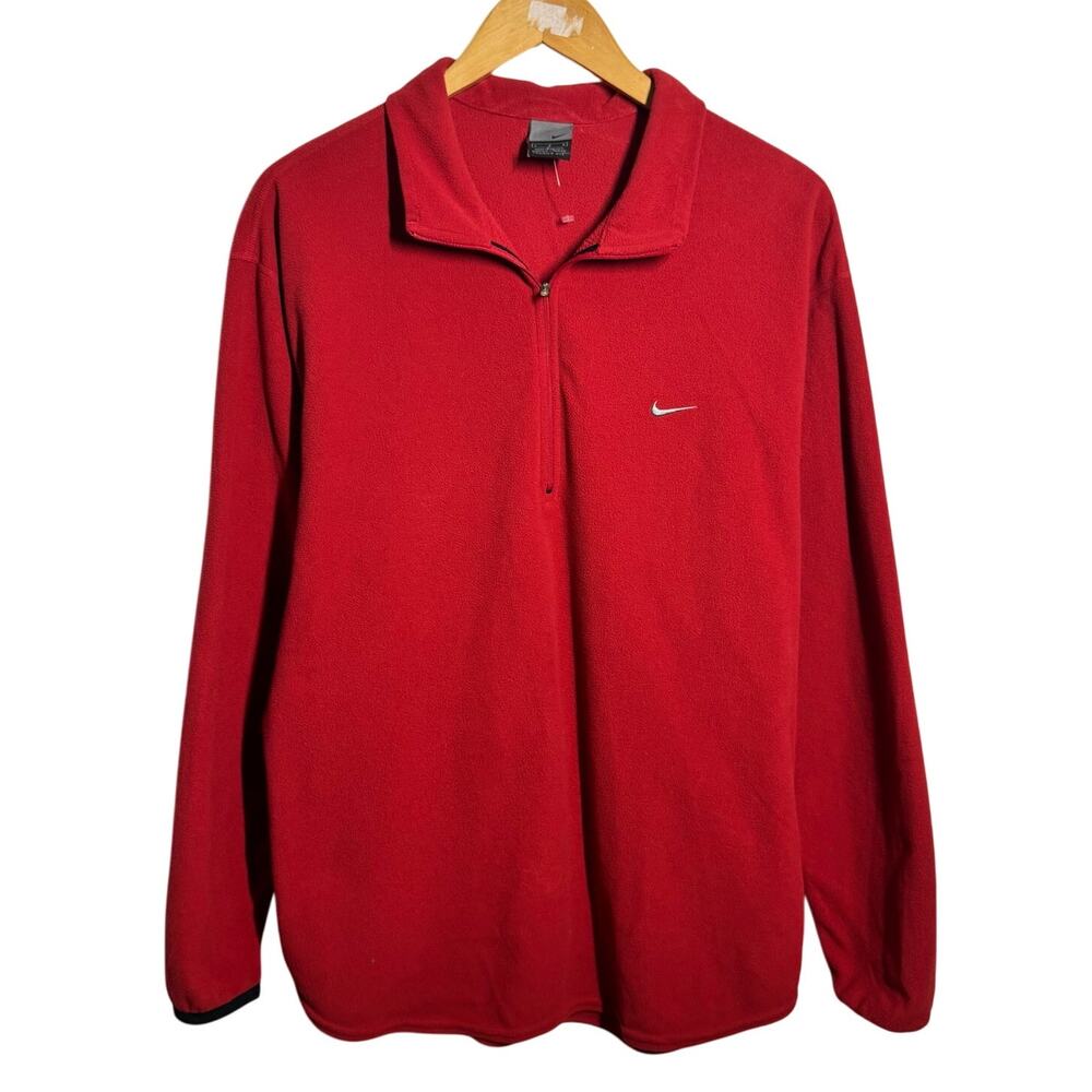 Nike Vintage Quarter Zip Sweater Men L Red Swoosh Athleisure Layering Pullover‎